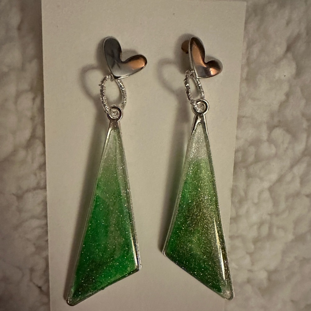 Handmade Green Marble Heart Earrings